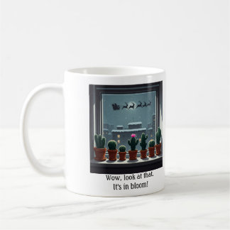 Père Noël et sa tasse de cactus de fenêtre de renn
