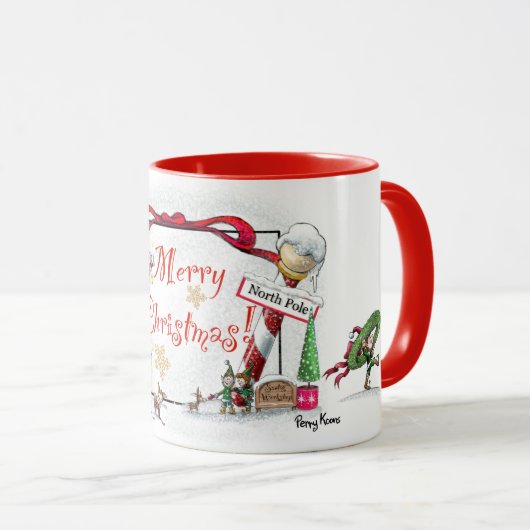 Père Noël et ses elfes Joyeux Noël Mug (Devant droit)