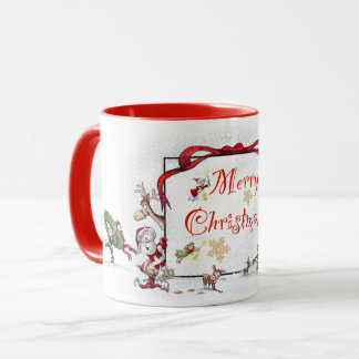 Père Noël et ses elfes Joyeux Noël Mug