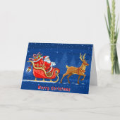 Père Noël et Sleigh Ajouter une carte de Noël magn (Devant)