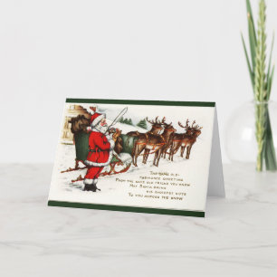 Père Noël et Sleigh avec carte de voeux Reindeer