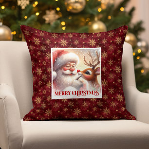 Père Noël Fantaisiste Rudolph Coussin Joie de Noël