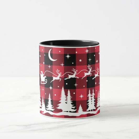 Père Noël Flying Reindeer Red Buffalo Check Mug (Centre)