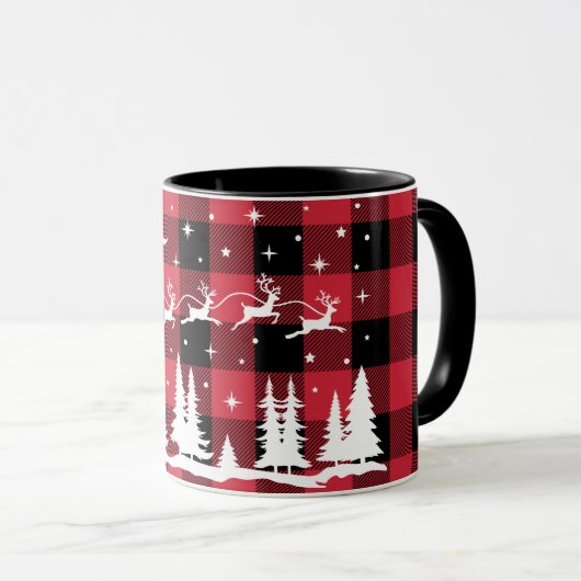 Père Noël Flying Reindeer Red Buffalo Check Mug (Devant droit)