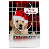 Père Noël Golden Retriever Sur Sac Cadeau Moyen Pl (Devant)