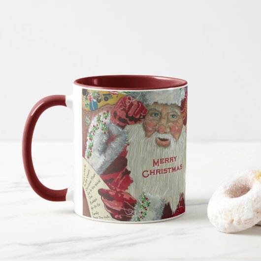 Père Noël Holiday Mug "Checking It Twice" Art Clas (Avec donut)