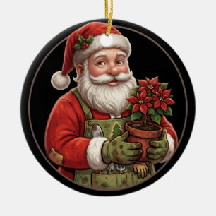 Père Noël jardinier Ornement de Noël Poinsettia