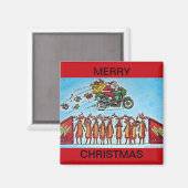 Père Noël Jumping Reindeer sur un aimant de réfrig (Recto/Verso)