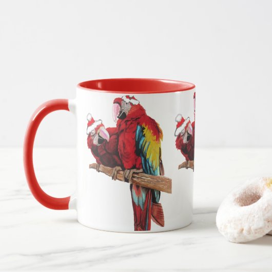 Père Noël Macaws Mug Red (Avec donut)