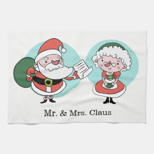 Père Noël & Mme Claus nom personnalisé serviette d