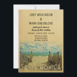 Père Noël Monica Beach Vintage Wedding Invitation<br><div class="desc">Père Noël Monica California Wedding Invitations présentant une belle scène de plage de sable avec clôture en bois et nuages bouffants dans un ciel bleu. Ce design rétro cool du milieu du siècle est le moyen idéal pour rassembler les invités à votre mariage de plage de destination. Correspondance Enregistrer les...</div>