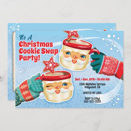 Père Noël Mugs Christmas Cookies Swap Invitation (Devant / Derrière)