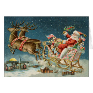 Père Noël Noël Antique Traîneau Renne