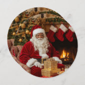 Père Noël noir assis près de la cheminée Carte de (Devant / Derrière)