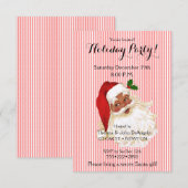 Père Noël noir Invitation rayée rouge et blanc (Devant / Derrière)