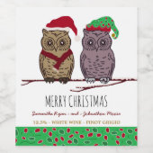Père Noël Owl et Elf Owl Étiquette de vin (Étiquettes simples)