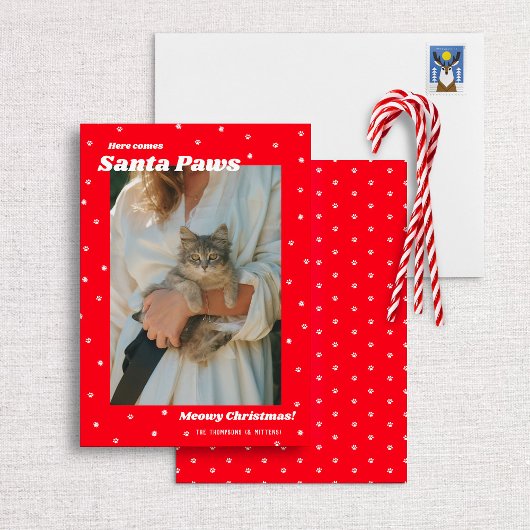 Père Noël Paws Meowy Carte photo de chat de Noël