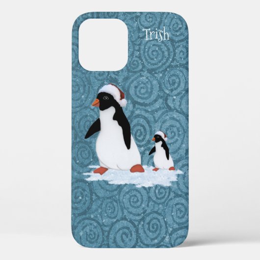 Père Noël Penguins iPhone 12 Coque (Verso)