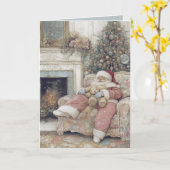 Père Noël prend une carte de Noël pour la sieste (Fleur jaune)
