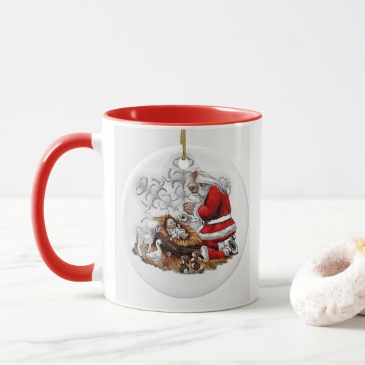 Père Noël priant avec Baby Jesus Mug (Avec donut)