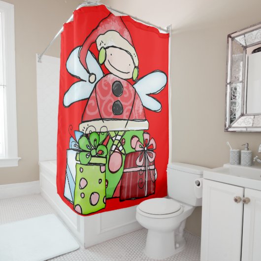 Père Noël rideau de douche de Noël Rouge (En situation)