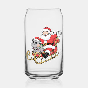 Père Noël Riding Sleigh avec Moo Deng Baby Hippo