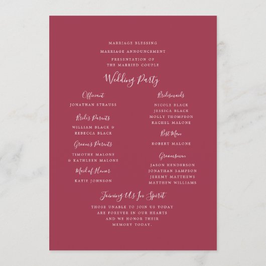 Père Noël Rosa Wedding Programme (Dos)