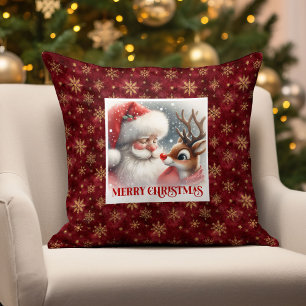 Père Noël Rudolph Coussin de décoration de vacance