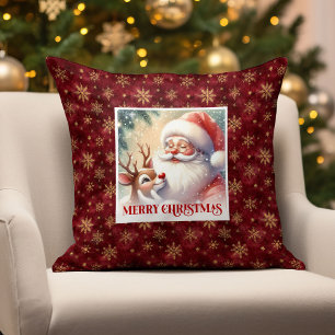Père Noël Rudolph Coussin de Noël Charmant Festif