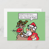 Père Noël & Rudolph Funny Cartoon Cust. Carte post (Devant / Derrière)