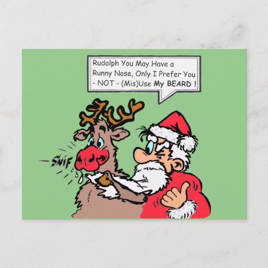 Père Noël & Rudolph Funny Cartoon Cust. Carte post (Devant)