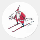 Père Noël Skiing petites autocollants ronds (Devant)
