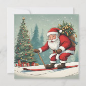 Père Noël skis Une carte à plat (Devant)