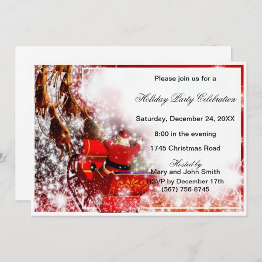 Père Noël Sleigh Christmas Party Invitation (Devant / Derrière)