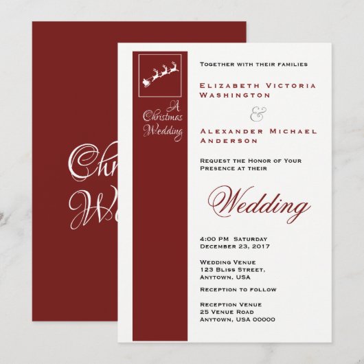 Père Noël Sleigh Noël Invitation de mariage de Noë (Devant / Derrière)