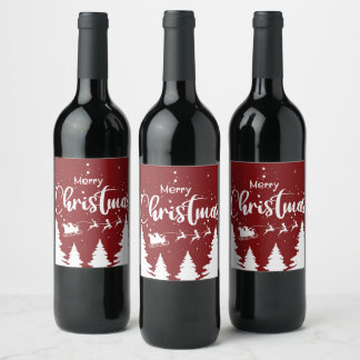 Père Noël Sleigh Wine Étiquette - Custom Christmas