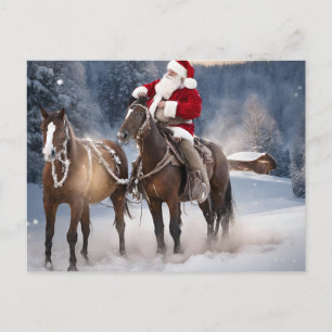 Père Noël sur Horse Western Christmas Carte postal