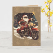 Père Noël sur la carte de noël de moto (Fleur jaune)