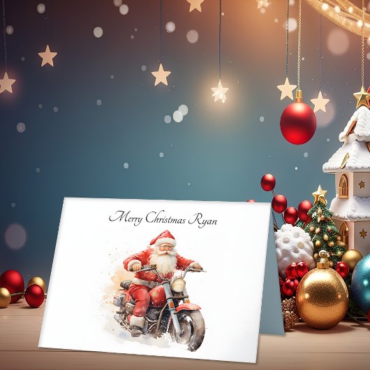 Père Noël sur la moto Carte pliée Noël