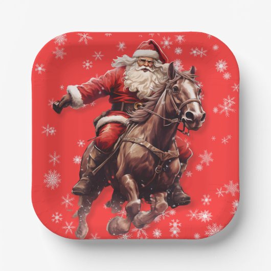 Père Noël sur les assiettes de Noël du cheval (Recto)