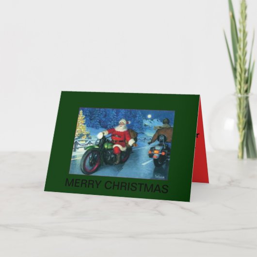 père Noël sur une carte de Noël de moto (Devant)