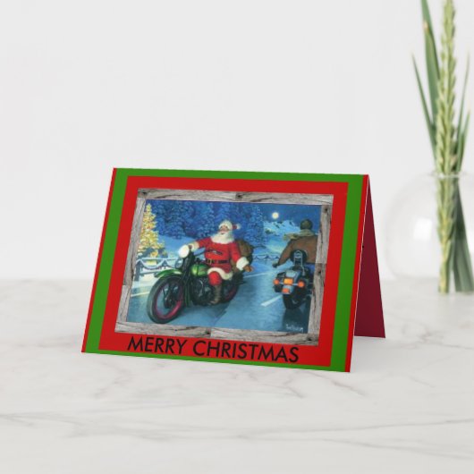 Père Noël sur une carte de Noël de moto (Devant)