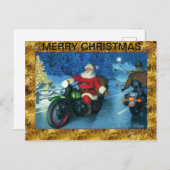Père Noël sur une carte postale de Noël pour moto (Devant / Derrière)