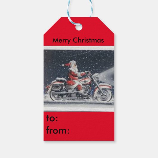 Père Noël sur une étiquette cadeau moto (Dos)