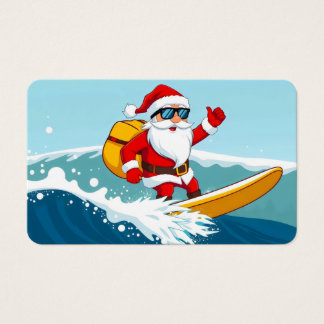 Père Noël surf sur une vague avec lunettes de sole