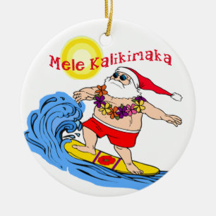 Père Noël surfeur Ornement de Noël tropical hawaïe