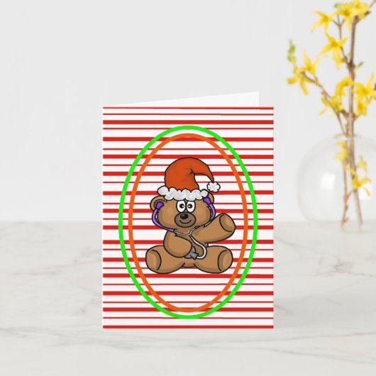 Père Noël Teddy Bear avec carte de Noël Stethoscop (Fleur jaune)