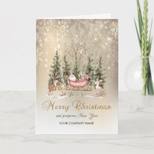 Père Noël,Traîneau Forêt Flocons de Neige Carte de