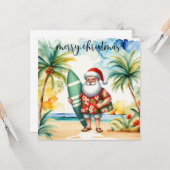 Père Noël va surfer Carte de Noël pour Surfeur (Devant/Arrière en situation)