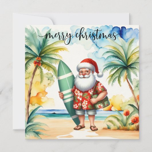 Père Noël va surfer Carte de Noël pour Surfeur (Devant)